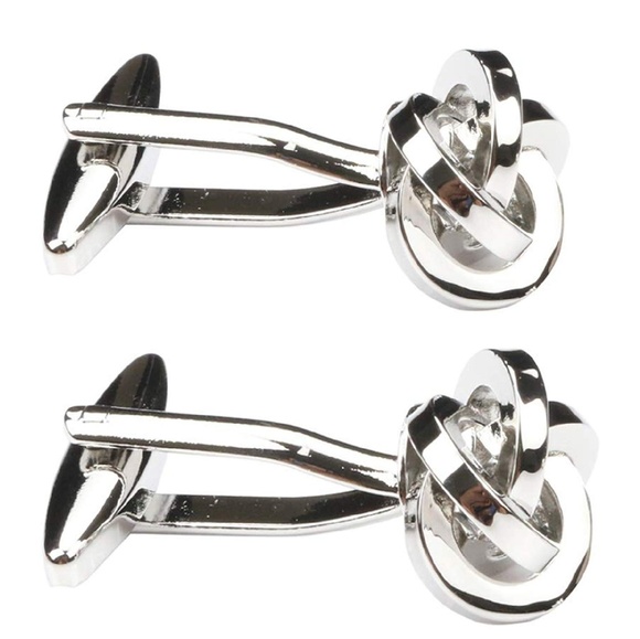 Mens Metal Round Knot Twist Cuff Links Silver - Picture 3 of 4